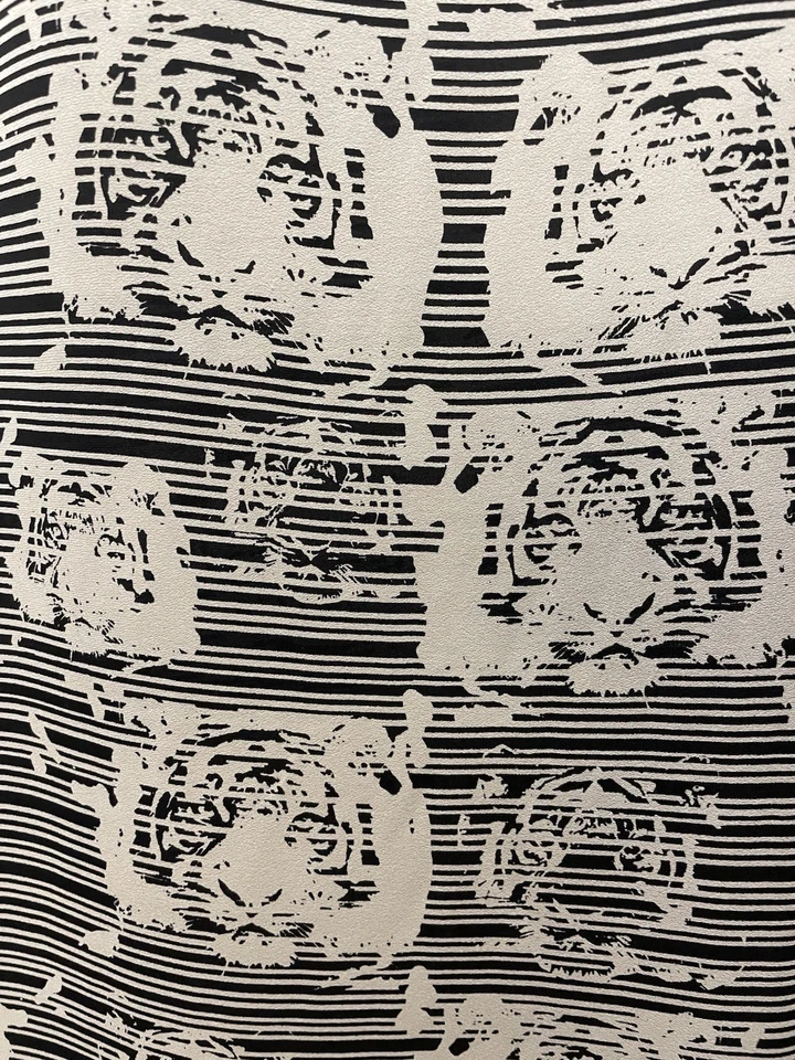 100% Silk Crepe De Chine Black White Tiger Head Print Fabric By The Yd 45" Wide - Image 3 of 4