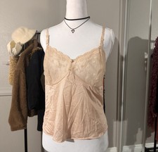 Vintage Vassarette Lace Nude Peach Camisole Y2K Slip Lingerie Top