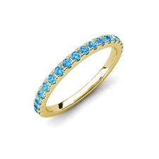 Swiss Blue Topaz Round 2MM Stackable Half Eternity Ring With Yellow Gold Plated