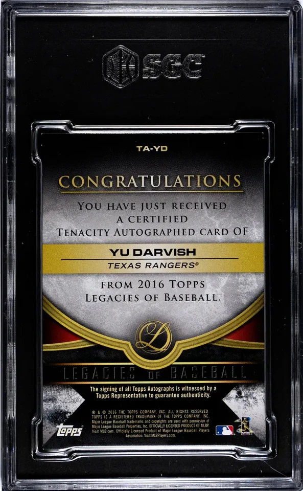Yu Darvish 2016 Topps Legacies Of Baseball Auto Red Parallel /5 Rangers SGC 8.5 - Image 2 of 2