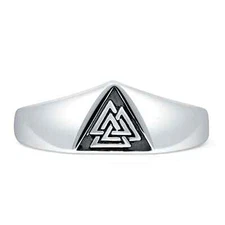 Triangular Valknut Odin Signet Ring Oxidized 925 Sterling Silver 7.5mm