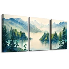 SERIMINO Nature Landscape Canvas Wall Art for Living Room, Green Forest Mount...