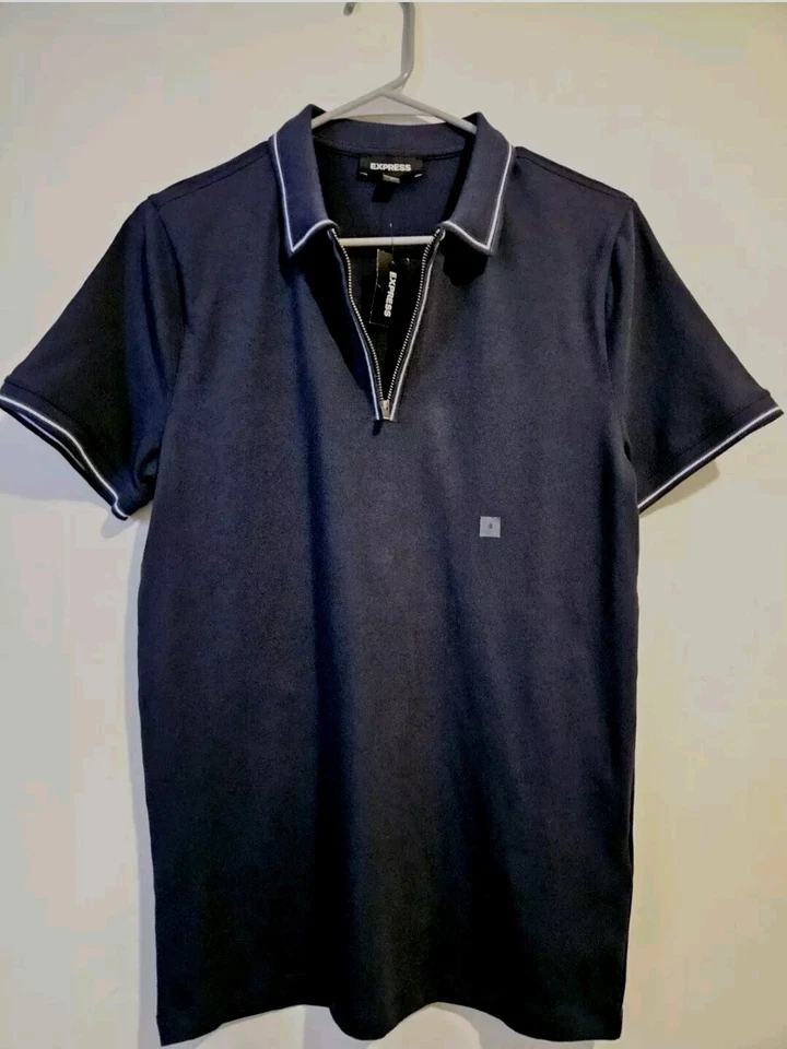 Express Polo Shirt Boy's Size Small Blue Fitted Zip 5809 NWT  - Image 2 of 4