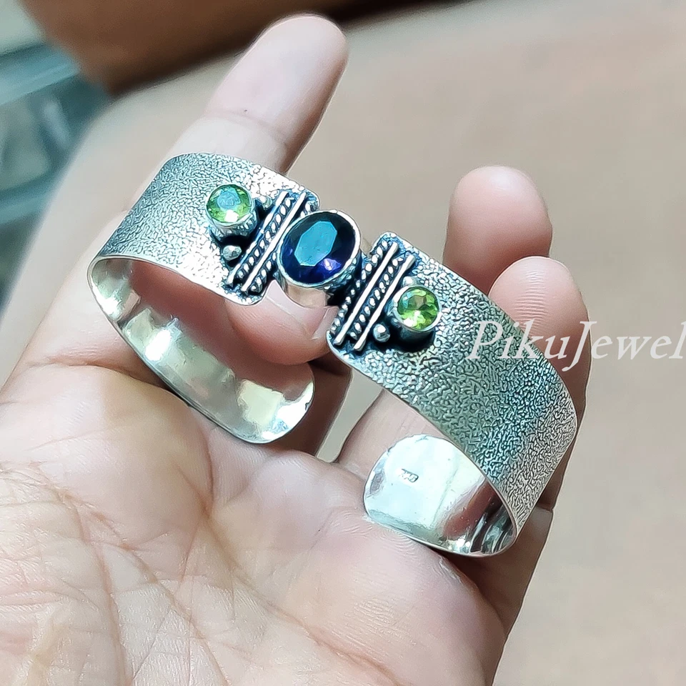 Amethyst mit apfelgrünem Peridot Edelstein 925 Sterling Silber großer Armreif... - Bild 4 von 4