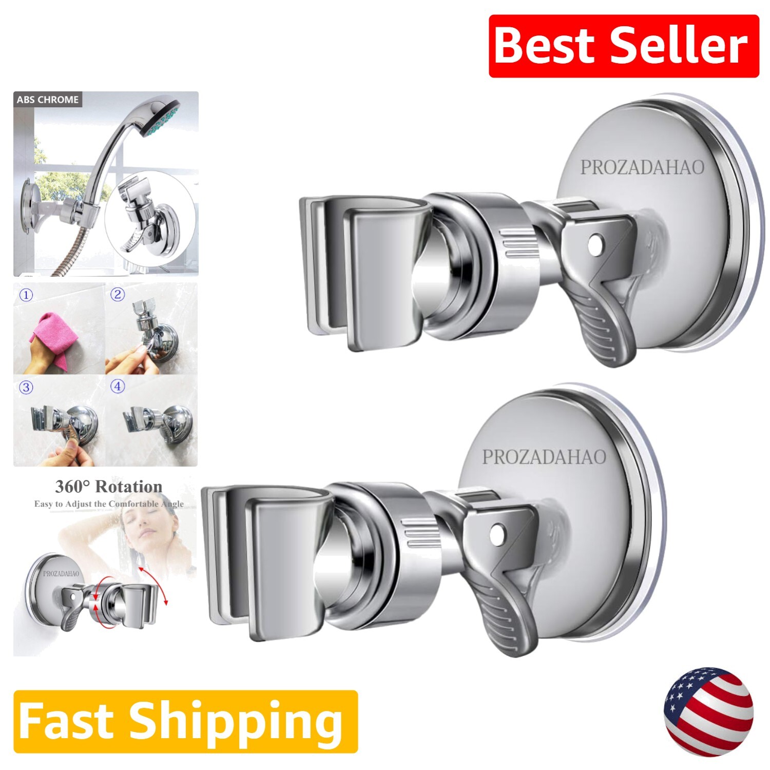 Secure Wall-Mounted Shower Head Holder - Strong Suction Cup Design