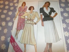 BUTTERICK 3882 MISSES MOCK WRAP TOP /A-LINE PLEATED SKIRT PATTERN-UNCUT-14-16-18