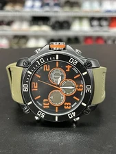 Accutime Watch Corp Black Tone Quartz Military Green Orange Stainless Steel