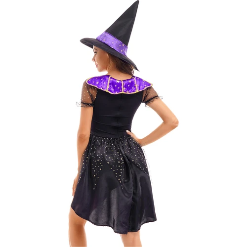 Women's Halloween Wicked Witch Theme Cosplay Costume Outfit Purple Classic Dress - Imagen 17 de 45