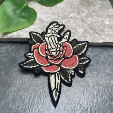 Embroidered Iron-On or Sew On Patch New Free Ship Flower Skull 4x3" A1244
