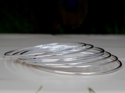 Handmade Set 7 Pcs Silver Bangles GS Silver Micro Plain Bracelet Bangles