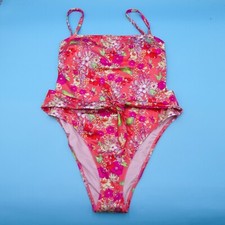 Victoria Secret Medium Pink Floral Tie Front Covered Padded One Piece Swimsuit