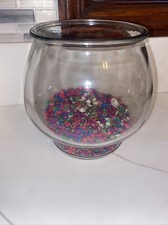 Vintage Antique Round Fish Bowl Terrarium Clear Glass W/ Rocks  Sea Shells USA