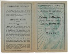 FRANCE Carte d'Electeur Elections Booklet September 20th 1945