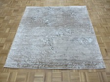 6 x 6'2 Square Hand Knotted Gray Modern Abstract Oriental Rug With Silk G9212