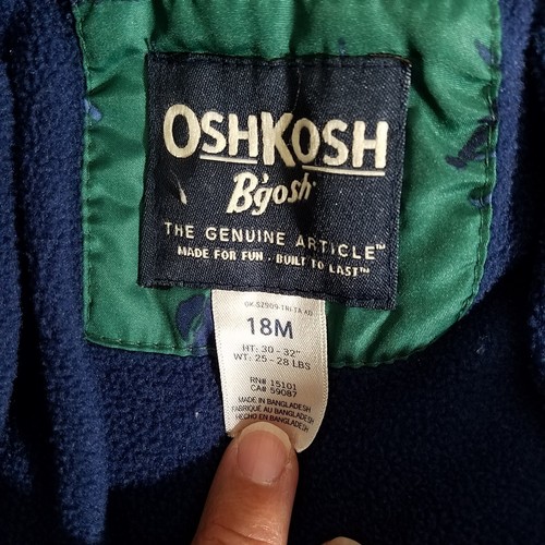 Osh Kosh Bgosh Jacket Baby 18M Green Dinosaur Sherpa Lined Puffer Hooded - Picture 6 of 9