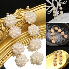 Freshwater Pearl Flower Ball Long Drop Dangle Earrings Fashion Women Jewelry