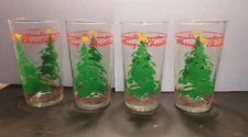 VINTAGE SET FOUR 1990 ABBEY PRESS MERRY CHRISTMAS TREE & STAR GLASSES