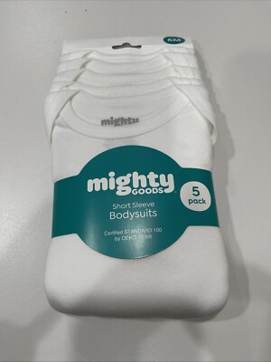 Mighty Goods 5-Pack Baby Neutral White Short Sleeve Bodysuits White 6M