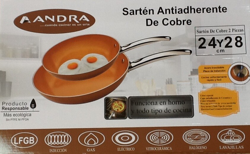ANDRA - SET 2 SARTENES COBRE 24CM Y 28CM ANTI-ADHERENTE PLACA INOXIDABLE