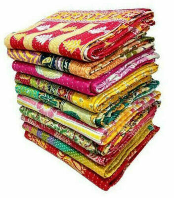 Lot Of 20 Pc Kantha Quilt Cotton Vintage Bedding Handmade Floral Reversible