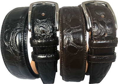 MENS ITALIAN LEATHER BELT TAN BLACK BROWN CROCODILE DESIGN S M L XL XXL