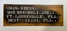 "Chas. Riess" Ft. Lauderdale, FL LARGE Vintage Shipping Crate Stencil Sign 1930s