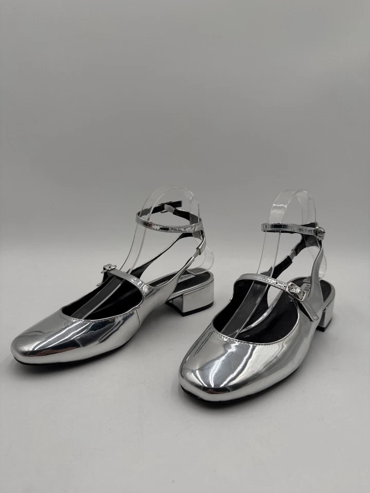 Steve Madden Womens Silver Metallic Mary Jane Block Heel Shoes Size 8M - Image 2 of 4