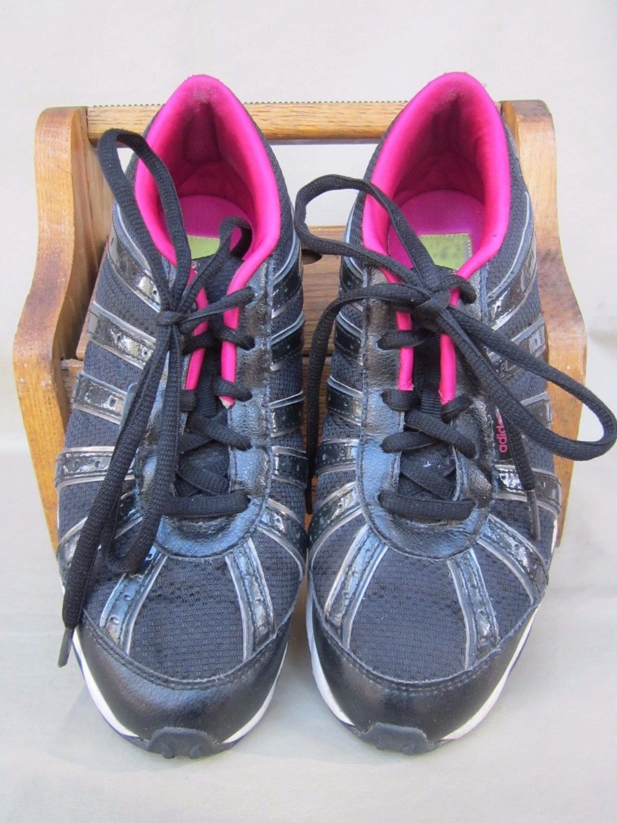 "ADIDAS" Scarpe Ballerine Donna Maglia Brevetto Leggere Nero e Rosa US 8.5M UK 7M