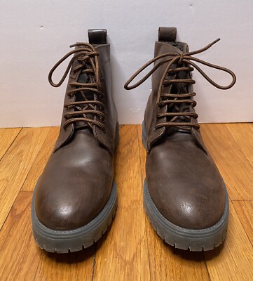 Men ASOS DESIGN lace up boots in brown leather with chunky  display picture 1