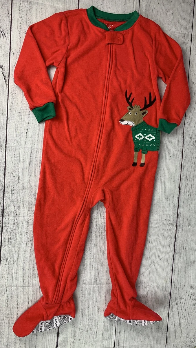 Carters boys red green Christmas Reindeer footed pajamas size 4T