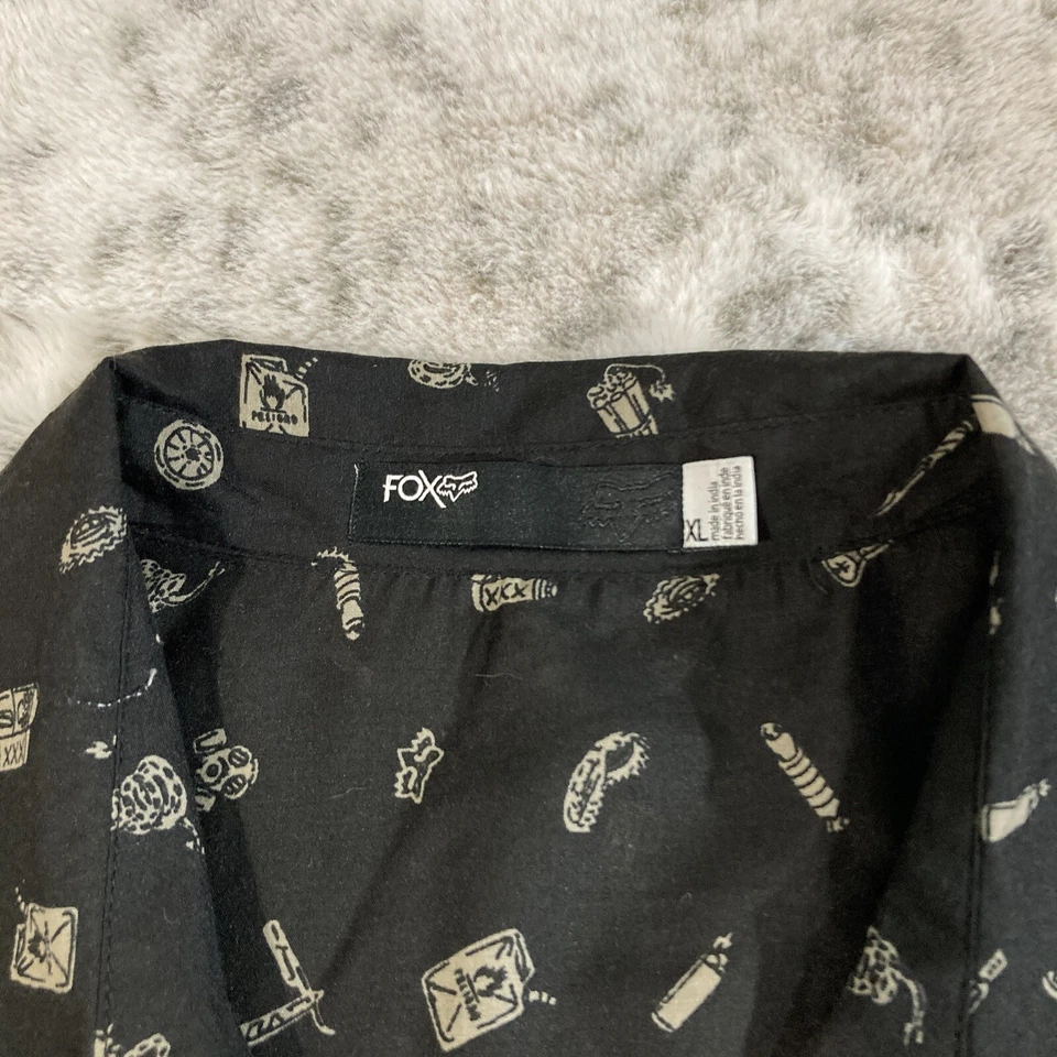 Vtg Fox Racing Shirt Mens XL Logo Paper Thin 90s Wear y2k Blink punk AOP Button - Image 2 of 4