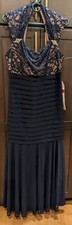 R M Richards Woman Long Blue Gown Dress Stretchy Sleeveless Rhinestones - 14W