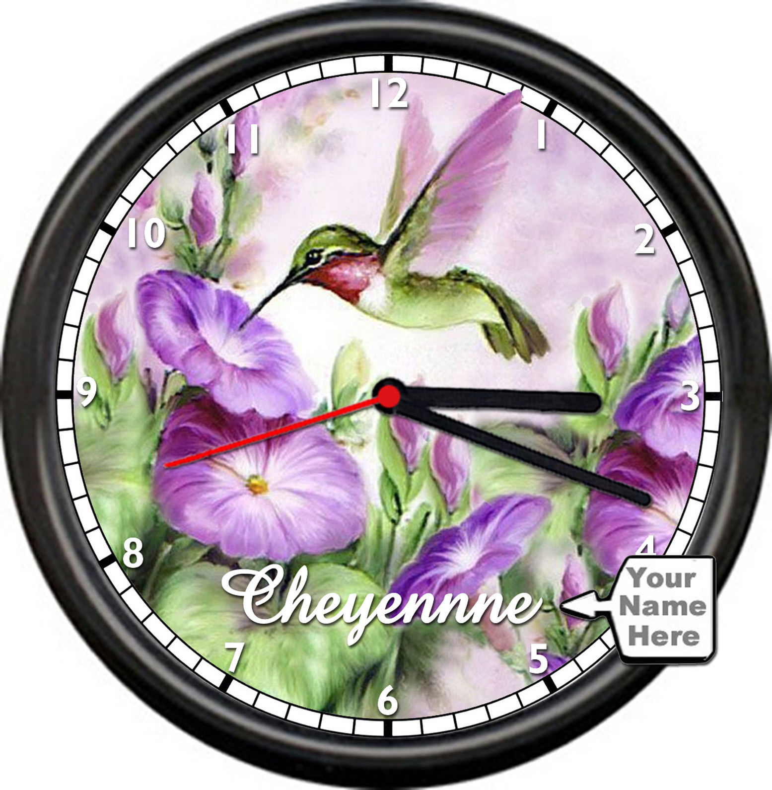 Hummingbird Your Name Lavender Color Wings Tiny Native Bird Gift Sign Wall Clock