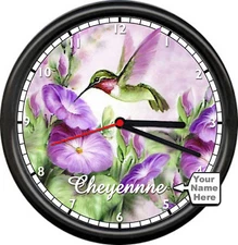 Hummingbird Your Name Lavender Color Wings Tiny Native Bird Gift Sign Wall Clock