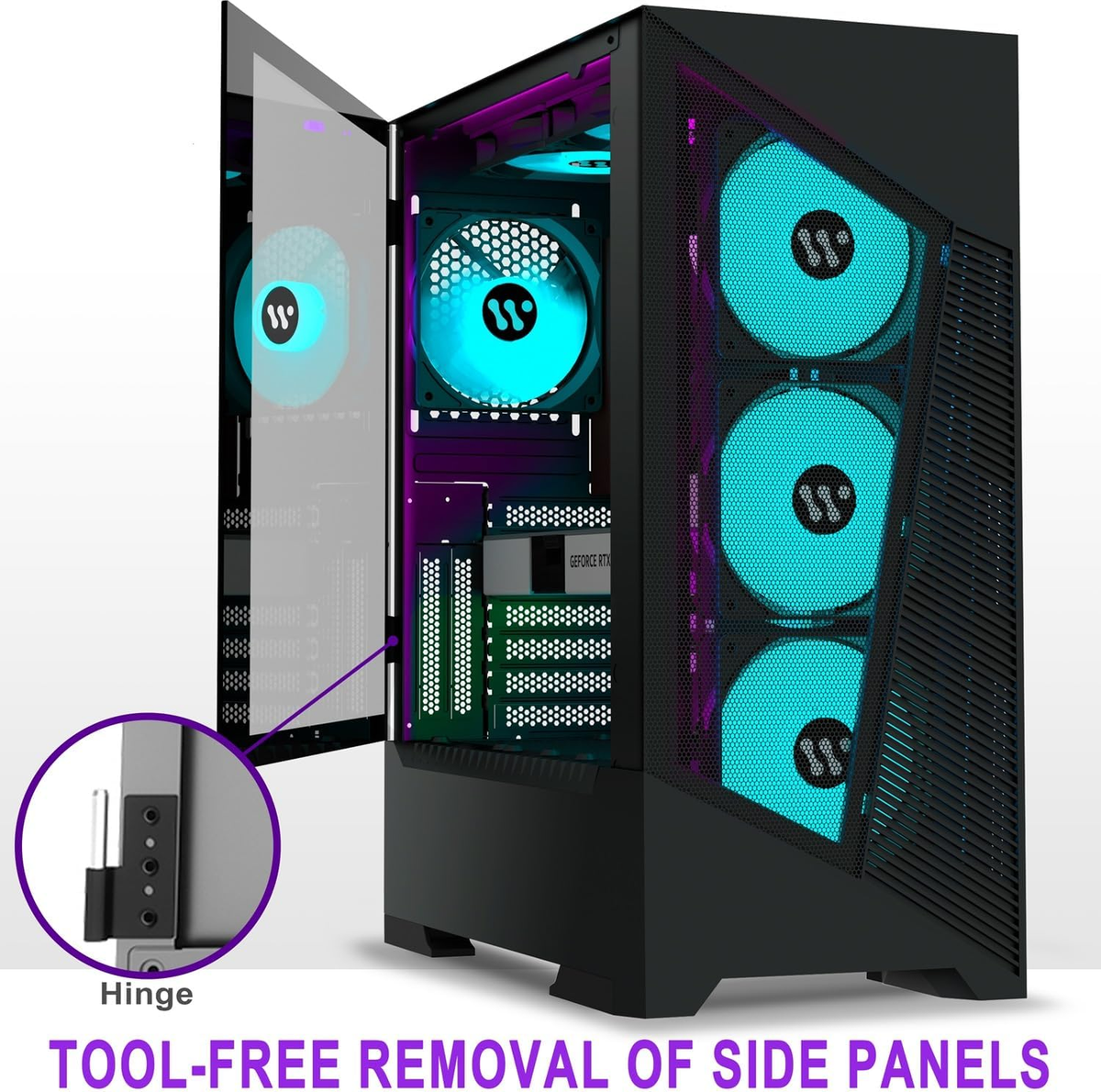 Case PC Gaming G300 ATX Mid Tower - Con 6 Ventole ARGB PWM Preinstallate, Vetro Temperato, Nero