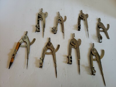 Lot of 8 Vintage Metal Hand Compass Mechanical Engineer Draftsman School Tool 