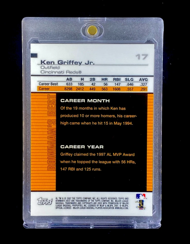 KEN GRIFFEY JR. HOLO REFRACTOR RARO PLATA HOLO Cromo - ROJOS CINCINNATI Foto 3 de 4