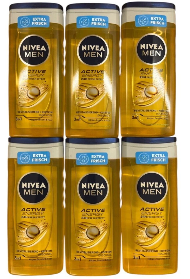 6x NIVEA MEN Active Energy Duschgel 24H Fresh, Revitalisierend+Koffein (6x250ml)