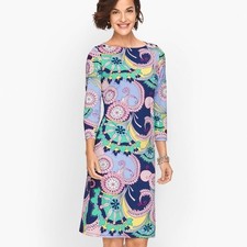 Talbots Jersey Shift Dress Spiral Paisley Women's XS Workwear Office Chic Modern