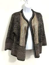 Chicos Black Gold Embroidered Sequin Open Front Blazer Chico  s Size 2 Or Large