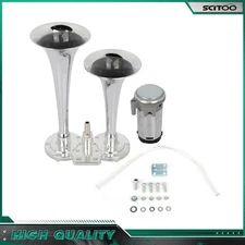 12v Car Truck Chrome Dual Trumpet Compact Train Air Horn Kit 135dB LOUD 12 volt