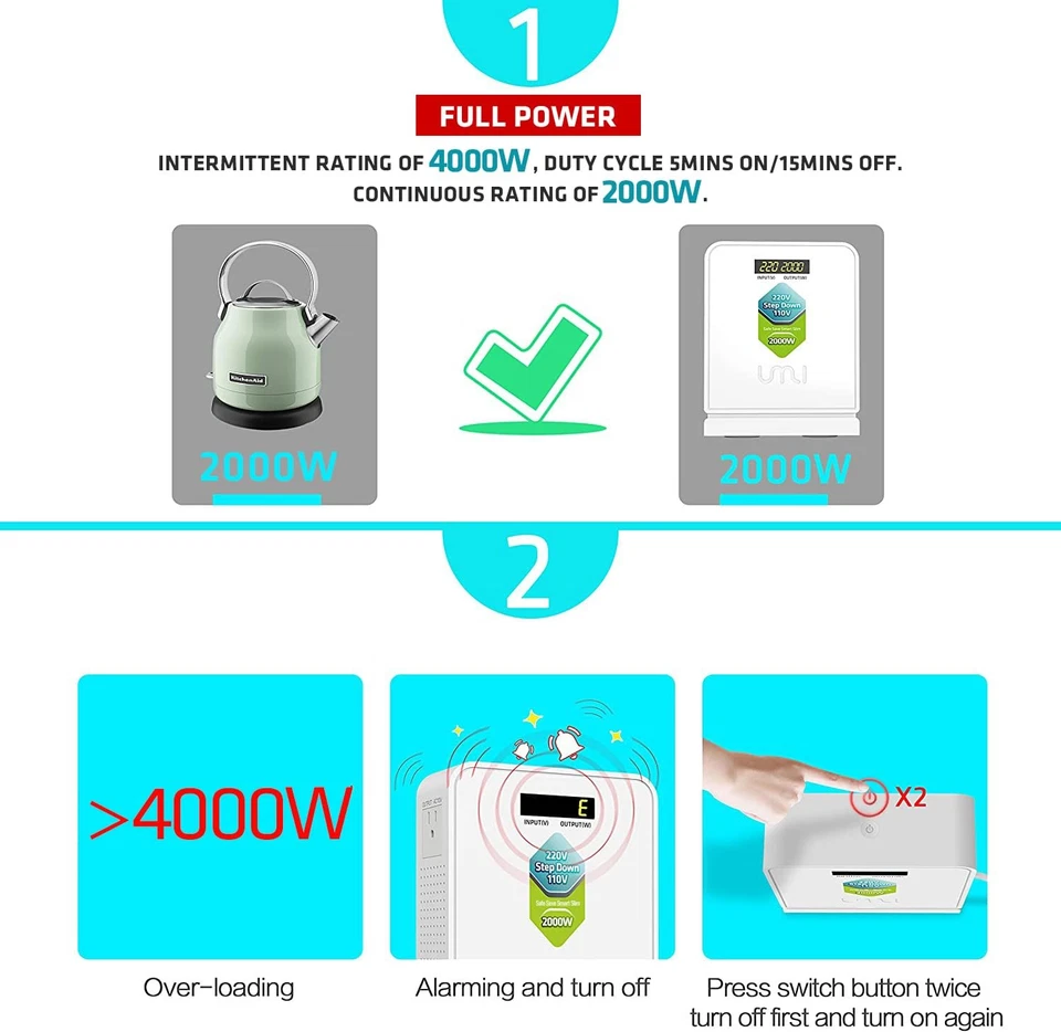 UMI 2000W降压电压220伏至110伏转换器重型电源转换器... — 第 2/4 张图片