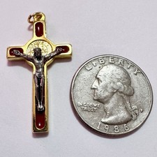 New Saint Benedict Golden & Red Cross / Jesus / Crucifix Pendant