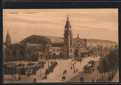Hamburg-St.Georg, Hauptbahnhof mit Strassenbahn, Ansichtskarte 