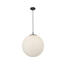 Image of Black Metal Ceiling Fitting Mounted Indoor Pendant Light Opal Glass Round Shade