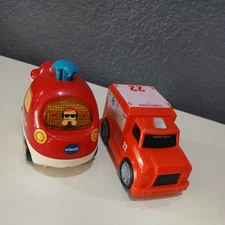 Lot of 2-VTech-Red Helicopter Interactive Toy & Red Toy Ambulance 