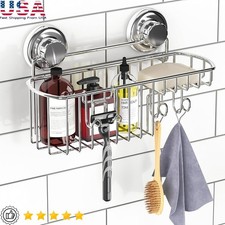 Rust Resistant Suction Shower Shelf Organizer W/ 3M Adhesive Discs Bathrooms New