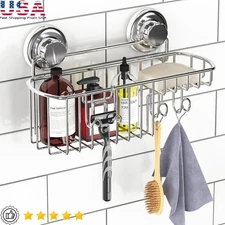 Rust Resistant Suction Shower Shelf Organizer W/ 3M Adhesive Discs Bathrooms New