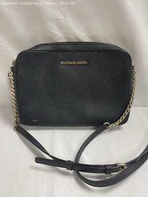 Michael Kors Black Saffiano Leather Crossbody Camera Bag Gold Hardware COA