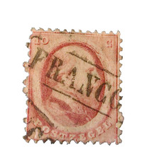 Rare 1864 Netherlands 10 cent stamp red FRANCO cancelled King William III